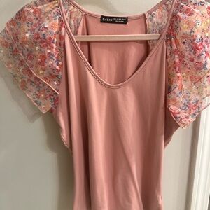 SHEIN Blush Pink Floral Sleeve Blouse